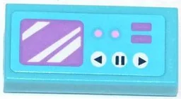 Tile 1 x 2 with Purple Screen and Video Camera Controls Pattern (Sticker) - Set 41056 / Medium Azure