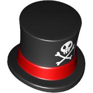 Lego Top Hat with White Skull&Bones, Red Band print / Black