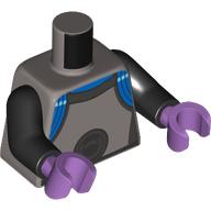 Lego Torso Jumpsuit, Blue Markings, Dark Bluish Grey Trim, Connector print (Mr Freeze), Black Arms, Lavender Hands / Flat Silver