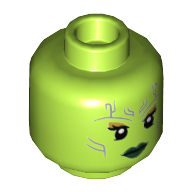 Lego Minifig Head Gamora, Silver Decorations, Dark Green Lips, Open Mouth Sneer / Closed Mouth Neutral print / Lime