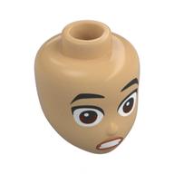 Lego Minidoll Head, Black Eyebrows, Reddish Brown Eyes,, Nougat Lips, Scared / Warm Tan