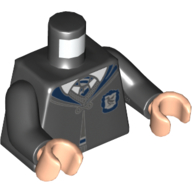 Lego Torso Robes with Dark Blue Collar, Buttoned with Ravenclaw Crest Print, Black Arms, Light Nougat Hands / Black