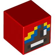 Lego Minifig Head Special, Cube with Medium Brown Face, Yellow/Blue Hair print / Red