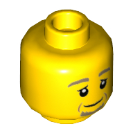 Lego Minifig Head Wylde, Dark Tan Eyebrows and Beard, Open Eyes Smile / Closed Eyes Smile Print / Yellow