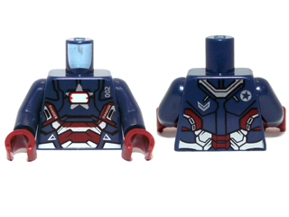 Lego Torso Armor with '002', 'DANGER', White Rectangle and Silver and Red Plates Pattern / Dark Blue Arms / Dark Red Hands