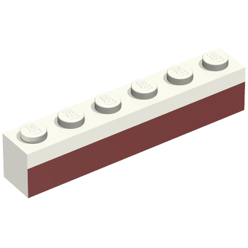 Lego Brick 1 x 6 with Dark Red Bottom Stripe Print - Set 611-2 / White