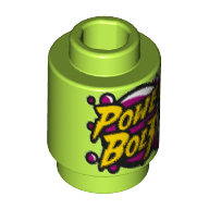 Lego Brick Round 1 x 1 Open Stud with 'Power Bolt' Print / Lime
