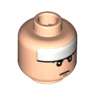 Minifig Head Batman, White Stripe, Pursed Lips Print [Blocked Open Stud] / Light Nougat