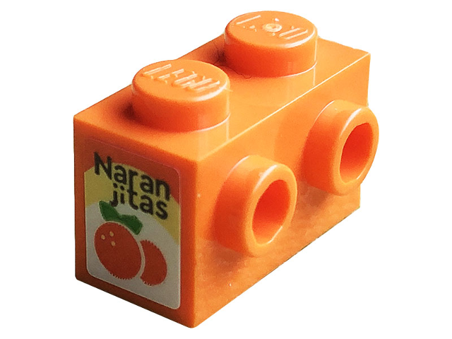 Lego Brick, Modified 1 x 2 with Studs on 1 Side with Orange and Black 'Naranjitas' Pattern (Sticker) - Set 10291