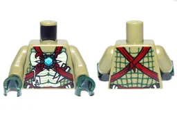 Torso Bare Chest with Muscles, Dark Red Straps, White Spikes and Dark Azure Round Jewel (Chi) Pattern / Olive Green Arms / Dark Green Hands