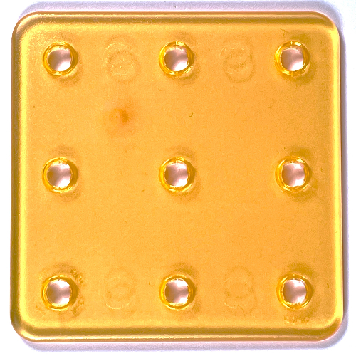 Lego Clikits Connector, Square 8 x 8 with 9 Holes / Trans-Flame Yellowish Orange