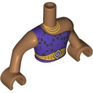 Lego Minidoll Torso Man with Gold Necklaces, Belt, Bright Light Blue Jewel, Dark Purple Dress, Black Spots print, Medium Nougat Arms and Hands / Medium Nougat