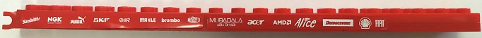 Lego Stickered Assembly 20 x 2 x 2/3 with 'FIAT', 'BRIDGESTONE', 'ALICE', 'AMD', 'ACER', 'MUBADALA ABU DHABI', 'MAGNETI MARELLI', 'BREMBO', 'MAHLE', 'IIR', 'SKF', 'PUMA', 'NGK', 'SANBITTER' Pattern Model Right Side (Sticker) - Sets 8153 / 8155