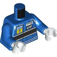 Torso, Racing Suit, White/Black Stripes, Yelloe 5, 'elf' Print, Blue Arms, White Hands / Blue