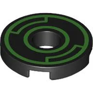 Tile Round 2 x 2 with Hole with Bright Green Circles Print / Black