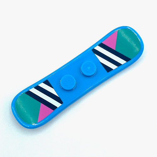Lego Sports Snowboard Small 2 x 6 with 2 Centered Studs, Dark Blue/White Stripes, Dark Pink/Dark Turquoise Shapes Print
