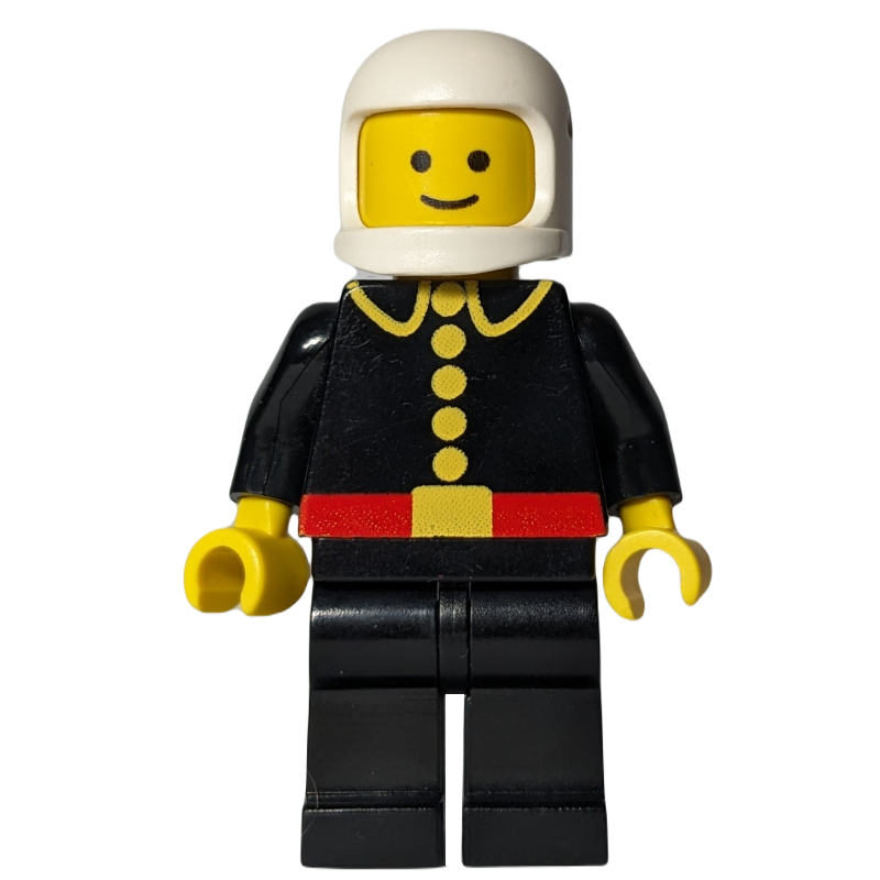 Lego Fireman, Classic, Black Fire Jacket with Red Belt and Buttons, White Helmet (3842a Helmet)