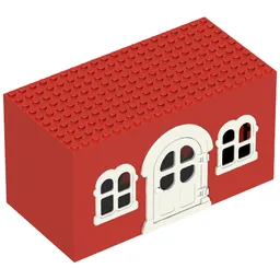Fabuland, Building, House Block with White Door and White Windows / Red