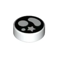 Tile Round 1 x 1 with White Shapes, Black Background Print / White