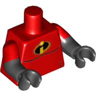 Lego Torso, Dual Molded Arms, Muscles 'i' Incredibles Logo Print, Red Sleeves Pattern, Black Arms and Hands / Red