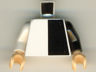 Lego Torso Batman Shirt with Black Half Panel Pattern / Black Arm Left / White Arm Right / Light Nougat Hands