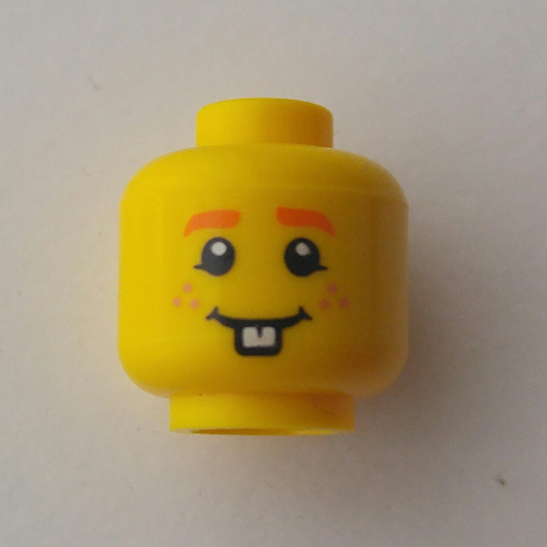 Lego Minifig Head Easter Bunny Guy, Orange Eyebrows, Orange Freckles and Rabbit Teeth / Yellow