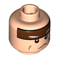 Lego Minifig Head Batman, Reddish Brown Stripe on Forehead, with Sad Mouth Print [Hollow Stud] / Light Nougat