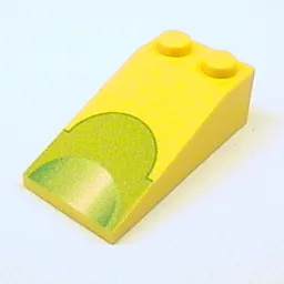 Brick Sloped 18° 4 x 2 with Lime Green Semicircle Print / Yellow