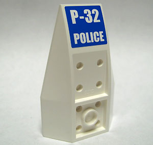 Lego Wedge 6 x 4 Triple Inverted Curved with White 'P-32' and 'POLICE' on Blue Background Pattern (Sticker) - Set 7741