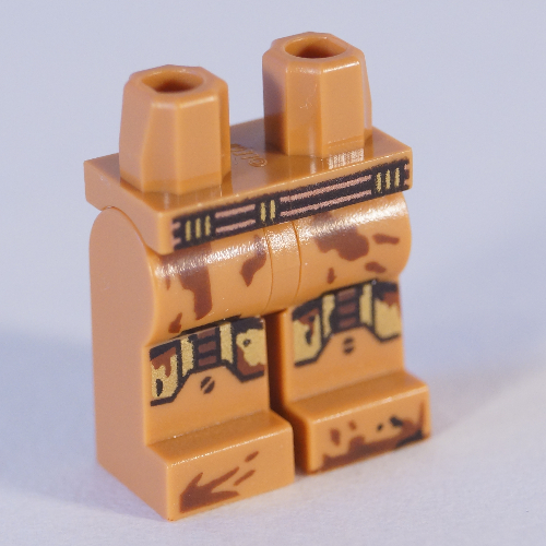 Lego Hips and Medium Nougat Legs with Black Belt, Knee armor print / Medium Nougat