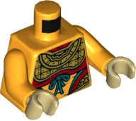 Torso Armor with Red and Dark Turquoise Trim, Laces, and Midriff Showing Pattern (Monkey King) / Bright Light Orange Arms / Tan Hands