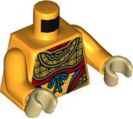Lego Torso Armor with Red and Dark Turquoise Trim, Laces, and Midriff Showing Pattern (Monkey King) / Bright Light Orange Arms / Tan Hands