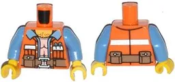Torso Safety Vest with Reflective Stripe, Medium Blue Shirt, Hairy Chest, Brown Belt with Pouches Pattern / Medium Blue Arms / Yellow Hands