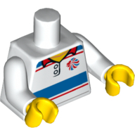 Lego Torso Polo Shirt with Red and Blue Stripes and Team GB Logo Print, White Arms, Yellow Hands / White