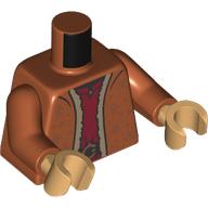 Lego Torso, Jacket, Dark Tan Fur, Dark Red Shirt, Belt print, Dark Orange Arms, Warm Tan Hands / Dark Orange