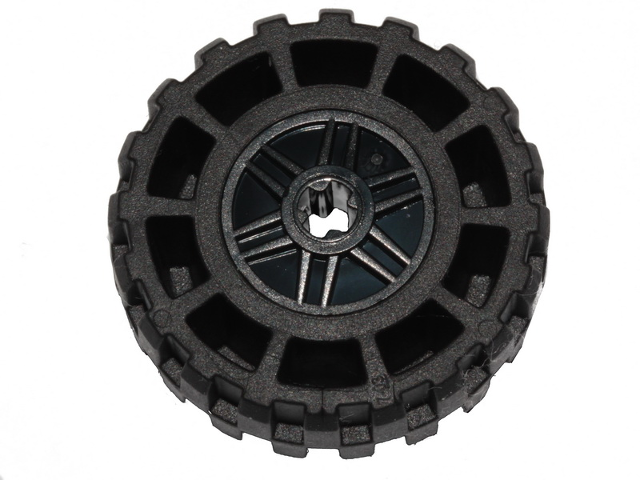 Lego Wheel 18mm D. x 14mm with Axle Hole, Fake Bolts and Shallow Spokes with Black Tire 37 x 14 (55982 / 35578)