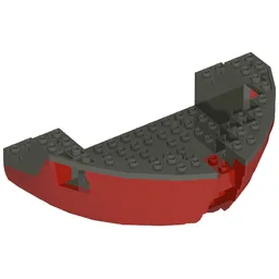 Boat Hull Section, Large Bow 12 x 16 x 5 1/3 with Dark Gray Top [Complete Assembly] / Red