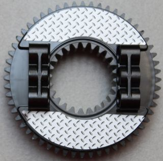 Lego Technic Turntable 56 Tooth with Black Top with Silver Tread Plates Pattern (Stickers) - Set 8292