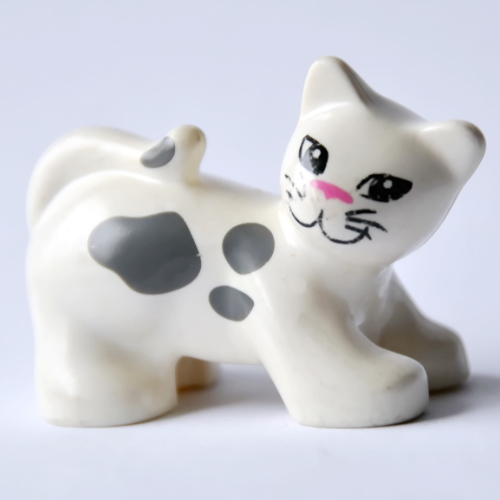 Lego Duplo Animal Cat with Whiskers, Pink Nose, and Gray Spots Print / White
