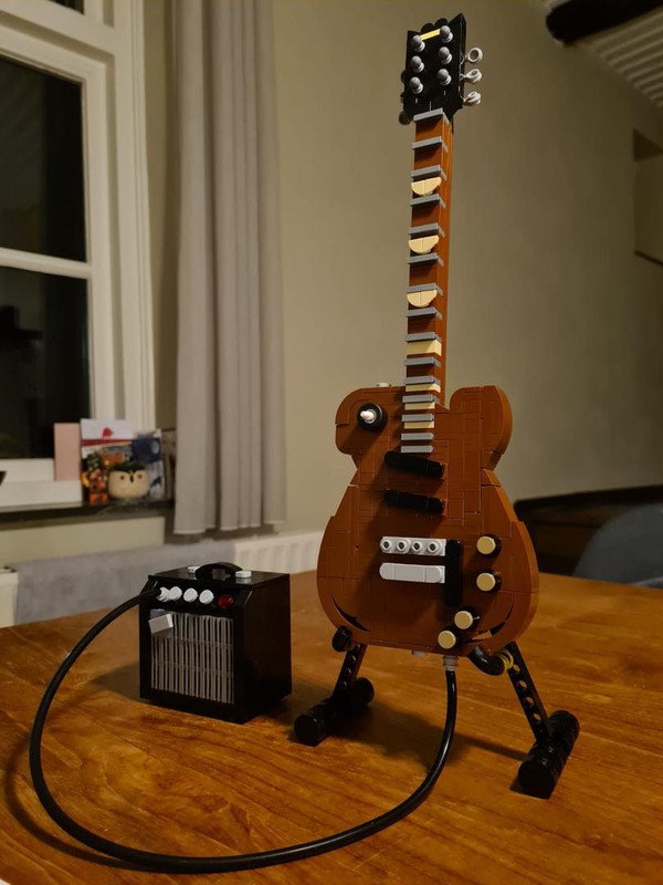 Lego Gibson Les Pauls Guitar + Fender amp & display stand