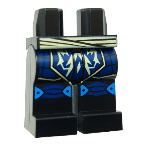 Lego Hips and Black Legs with Bright Light Yellow Sash, Dark Blue Robe, Knee Wraps print / Black