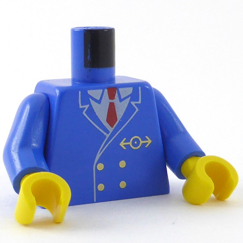 Lego Torso Jacket, Red Tie, Gold Buttons and Train Logo Print, Blue Arms, Yellow Hands / Blue