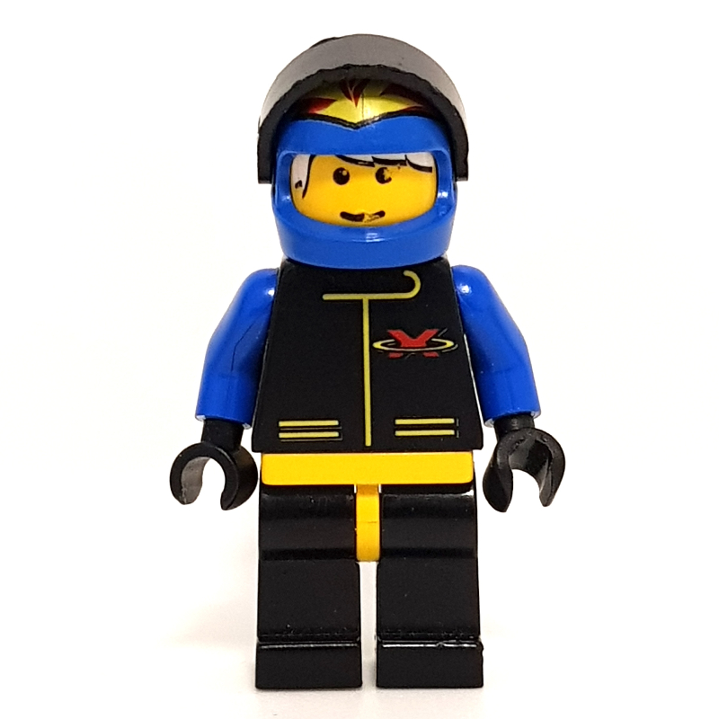 Lego Racer, Extreme Team, Black Jacket, Blue Helmet with Flames and Visor