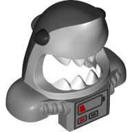 Lego Mask Shark Head with Wide Open Mouth with White Teeth, Black Eyes, and Front Panel with Low Battery Print / Light Bluish Gray