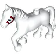 Lego Duplo Animal Horse with one Stud and Raised Hoof with Red Bridle Print / White