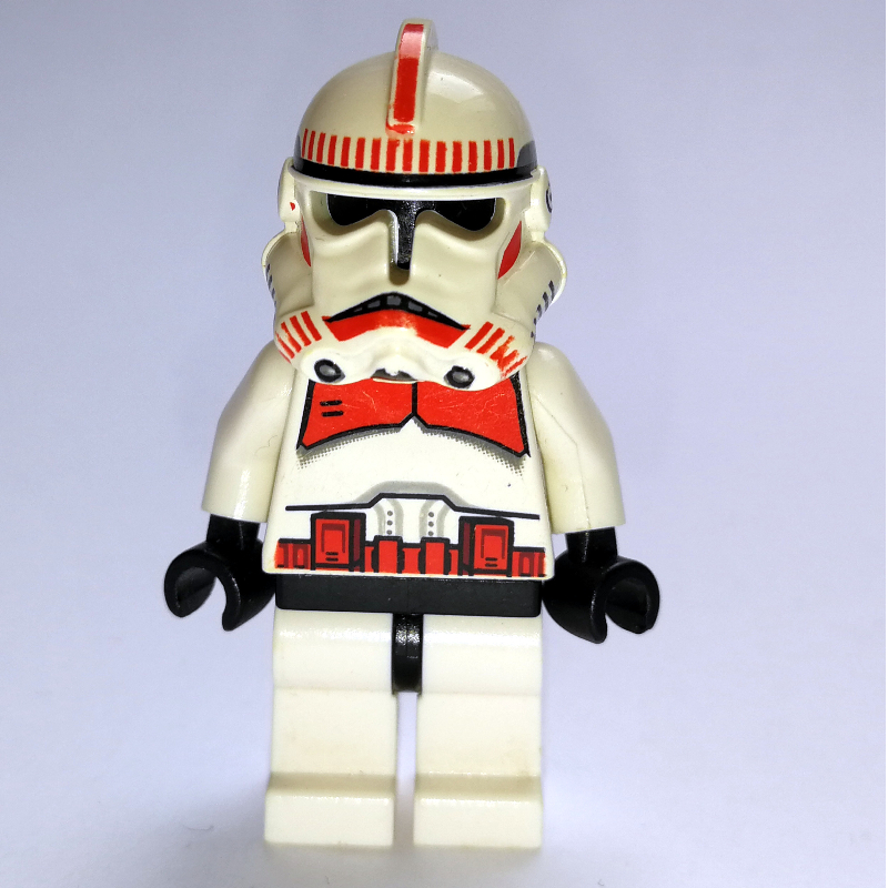 Lego Clone Shock Trooper, Red Markings, Plain Black Head, Black Hips