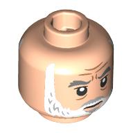 Lego Minifig Head General Dodonna, Dark Bluish Gray Eyebrows, White Beard, Closed Mouth / Open Mouth with Teeth Print / Light Nougat