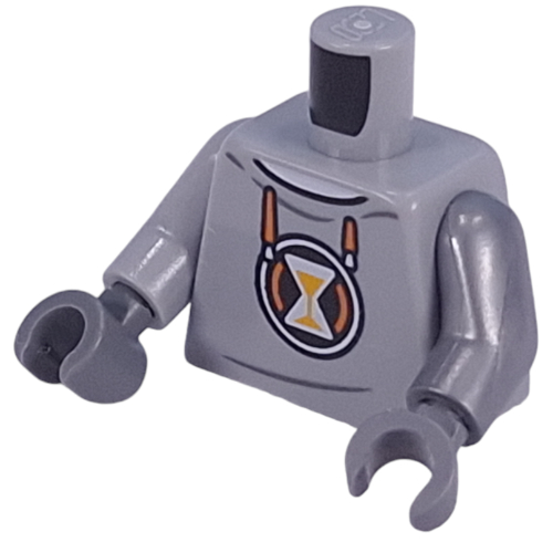 Lego Torso, Hoody, Orange Laces, Hourglass Symbol, Orange X on back print, Flat Silver Arms, Dark Bluish Gray Hands / Light Bluish Gray