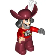 Duplo Figure Hook, Large Dark Red Hat with White Feather, Jacket with White Ruffles Print / Red