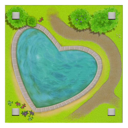 Lego Baseplate with 4 Square Corner Holes and Heart Shaped Swimming Pool / Beach with Palm Trees Print / [No Color/Any Color]